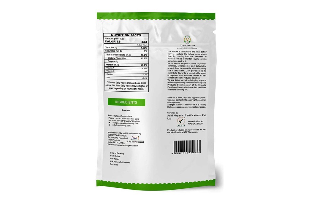 Orgabite Organic Cowpea    Pack  500 grams